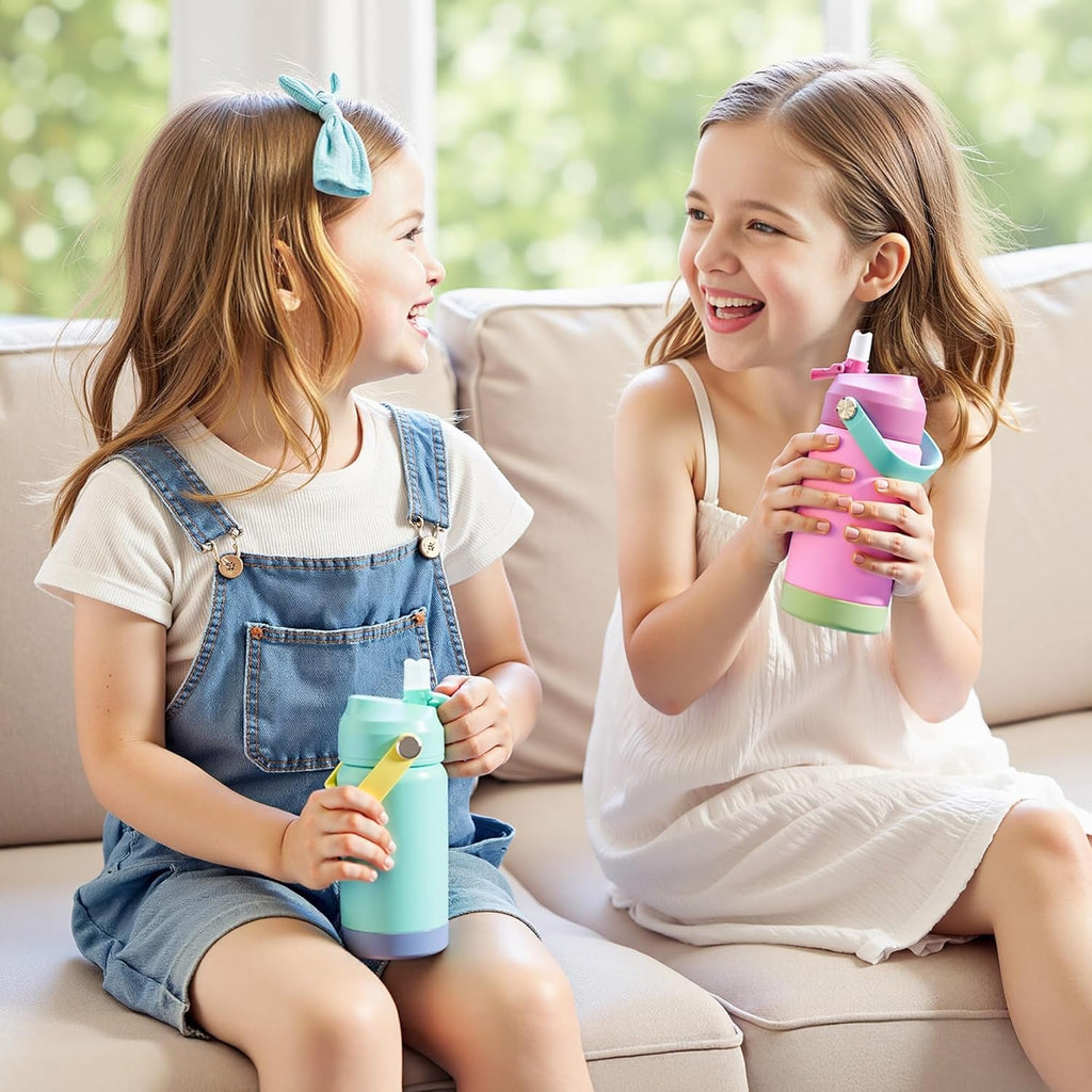 12Oz Kids Water Bottle, Stainless Steel Insulated Water Bottle for Kids, Toddler Cup with Straws Leak-Proof, Kids Water Bottles for School Boys Girls, BPA Free, Blue