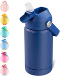 12Oz Kids Water Bottle, Stainless Steel Insulated Water Bottle for Kids, Toddler Cup with Straws Leak-Proof, Kids Water Bottles for School Boys Girls, BPA Free, Blue